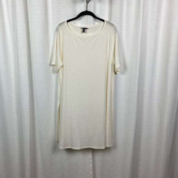 Eileen Fisher Cream Tencel Short Sleeve T-Shirt Dress Sz.L - Picture 1 of 14